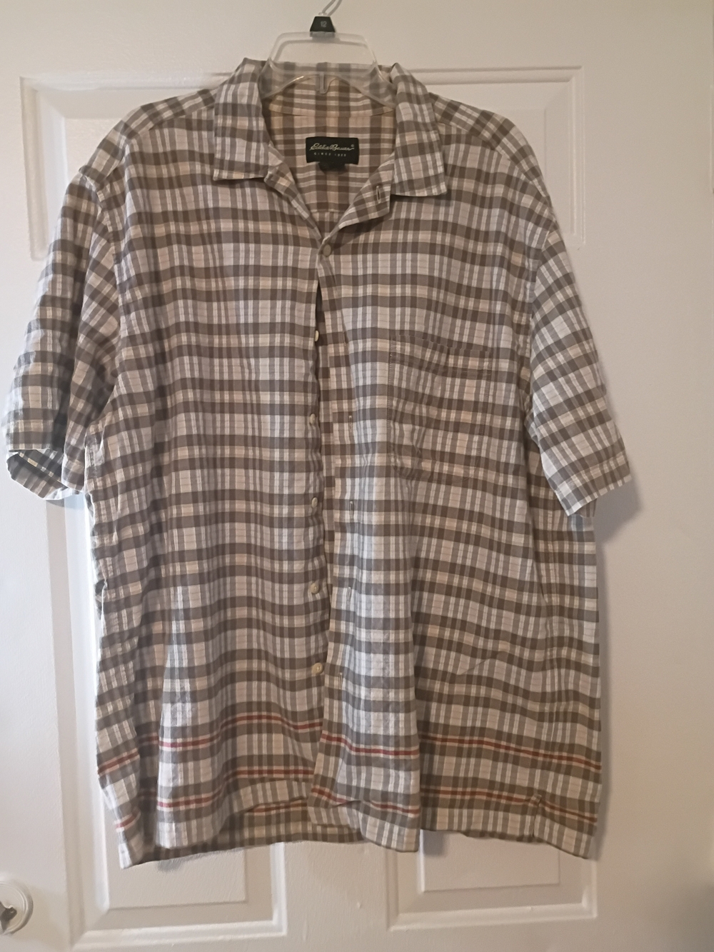 Eddie Bauer Plaid Short-Sleeve Button-Down Shirt - Tan, White, Brown